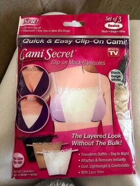 Clip-On Mock Camisole Set - Black, Beige, White